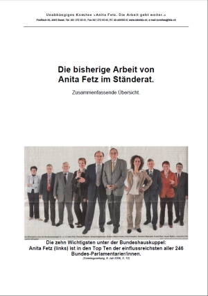 Legislaturrückblick 2003-2007 von Ständerätin Anita Fetz.