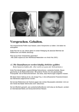 Wahlversprechen von 2003 im Rückblick: Versprochen und gehalten.
